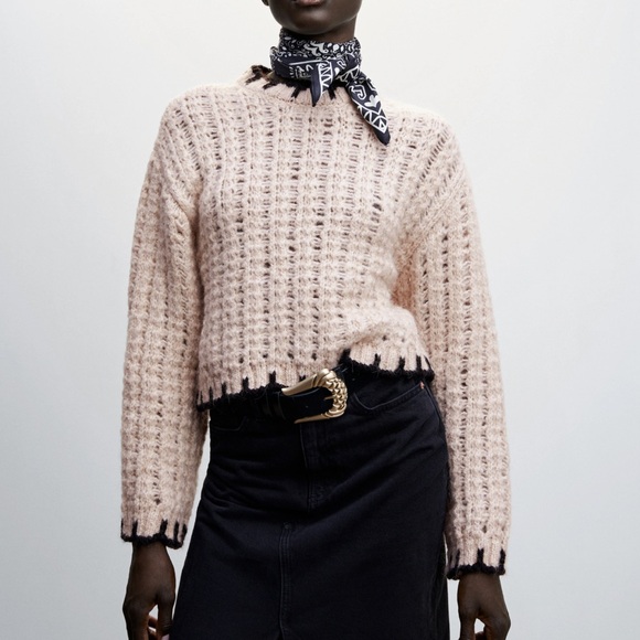 Mango Sweaters - MANGO Contrast Trim Wool Blend Sweater Size Small